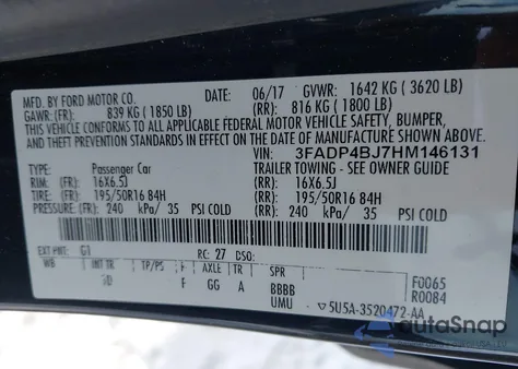 2017 Ford Fiesta Se из США, поврежденный, VIN 3FADP4BJ7HM146131